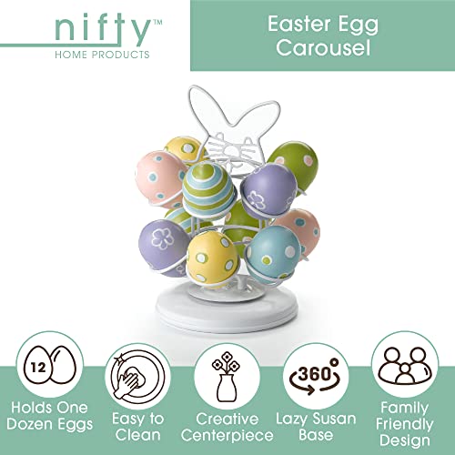 Nifty Easter Egg Carousel - White Powder Coat Finish, Spins 360-Degrees, Kitchen Centerpiece Display Stand, Decorative Egg Holder, Lazy Susan Platform #TOP1