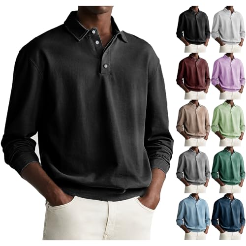 Wankang Polo Shirts for Men Button Up Lapel Collar Pullover Casual Long Sleeve Polo Shirts Fashion Classic Golf Sports Shirt2