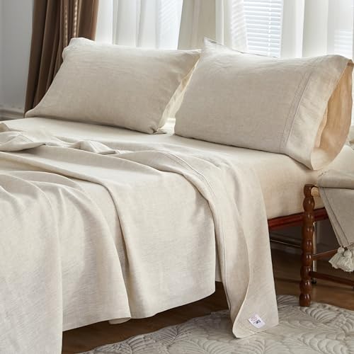 Simple&Opulence 100% French Linen Sheet Set Breathable Durable for Hot