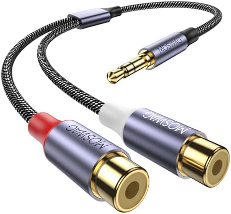 MOSWAG 3.5mm to RCA Cable 3.5mm Male to Dual 2 RCA Female Stereo Audio Adapter Cable 24K Gold-Plated Nylon Braided Connect Smartphone MP3 Tablet to Speaker Home Theater HDTV Amplifier