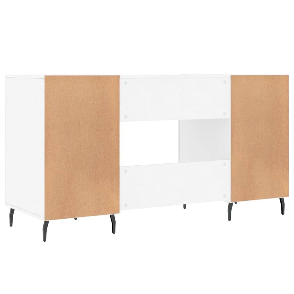Scrivania bianca 140 x 50 x 75 cm, materiale in legno, con 4 ante, robusto computer e ufficio desk per casa, ufficio, camera da letto, design moderno