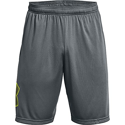 Image of Under Armour Men's Tech Graphic 10 inch Shorts, Pitch Gray (014) /High-Vis Yellow, Medium