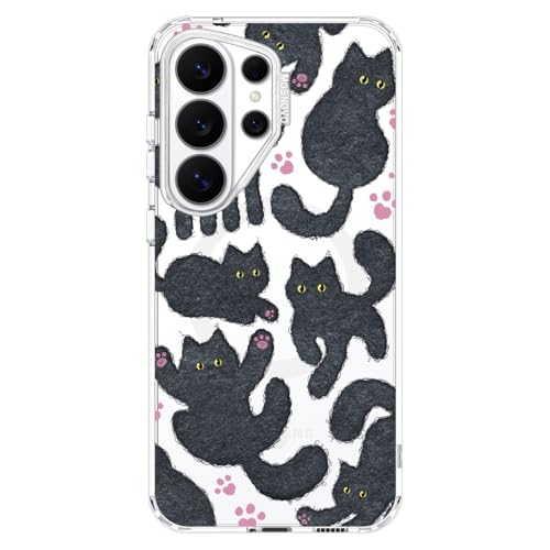 Coque transparente chat noir Samsung S26 Ultra pour charger avec MagSafe