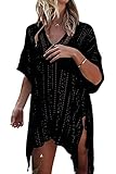Infinilla Swimsuit Cover Ups for Women Bathing Suit Swimwear Bikini Cover Crochet Beach Dress with Tassels Black