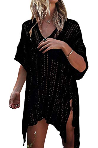 INFINILLA Women's Swimsuit Cover Up Summer Crochet Bathing Suit Swimwear Bikini Beach Coverup Dress, Black
