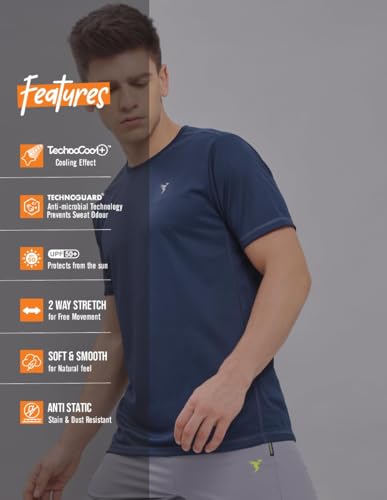 Image of TECHNOSPORT Men's Slim Fit Polyester Activewear Sports T-Shirt with Moisture-Wicking Comfort for Workout, Running & Gym