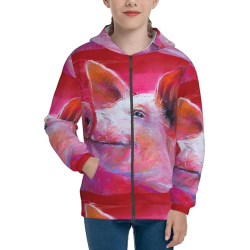 Pink Stripes Kid Hoodies Boys Zip Up Sweatshirts Girls Pullover with Pocket3