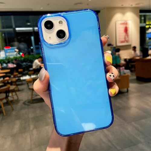 GHVWYX Custodia trasparente per telefono fluorescente al neon per iPhone 17 16 15 14 Pro 11 12 13 Pro Max XR XS 8 Plus, custodia morbida antiurto, blu, per iPhone 14PLUS