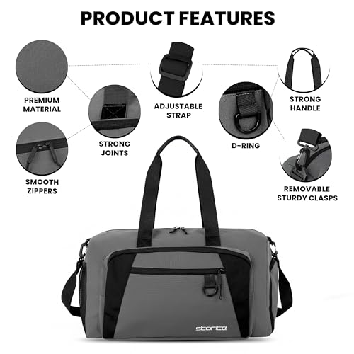 Image of Storite Nylon 50.5cm Travel Duffel Bag for Men & Women with Dry & Wet Pocket, Lightweight Water Resistant Luggage Bag with Shoe Compartment (Grey, 50.5x23x28cm)