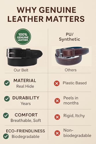 Image of Flyer Kids Genuine Leather Belt for Boys & Girls (Color- Black) | Adjustable Fit, Durable Buckle | Real Leather Belt for School, Casual & Formal Wear (2-14 Years) BL4579