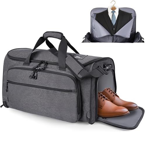 Garment Duffle Bags for Travel, YKK Zippers Carry On Convertible Suit Bag with Waterproof Compartment & Shoe Compartment & Shoulder Strap
