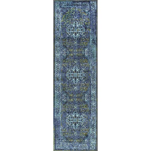 nuLOOM Reiko Printed Bold Persian Runner Rug, 2' 6" x 12', Blue