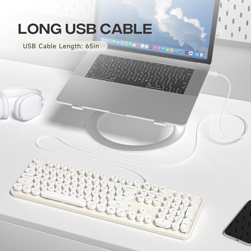 Image of Dilter USB Wired Computer Keyboard - Full Size Office Keyboard with Number Pad, Caps Indicators, Foldable Stands, for PC Laptop Desktop Windows 7 8 10 (Creamy White)