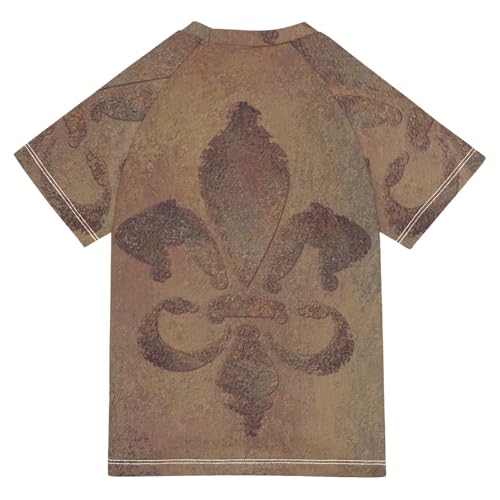 Aflyko Mardi Gras Kid Rashguard Shirt Fleur De Lis Vintage Brown Boys Girls Swimsuit Top2