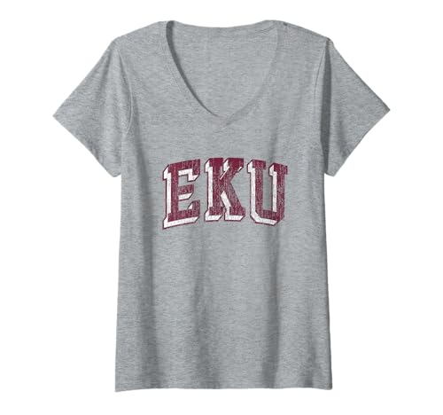 Womens Eastern Kentucky Colonels Retro Arch Heather Gray V-Neck T-Shirt