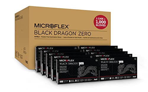 Microflex Black Dragon Zero Bd-100N 5Mil Disposable Nitrile Gloves W/Textured Fingertips For Automotive Aftermarket - Medium, Black (Case Of 1000) #TOP12