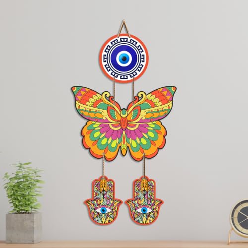 Image of Artvibes Butterfly Evil Eye Wall Hanging for Home Entrance | Lucky Charm MDF Wall Decor | Boho Vastu Wall Art for Living Room | Bedroom | Office & Main Door | Gift Item (WH 8582N)