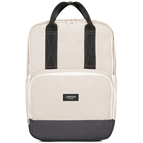 LARKSON Mochila Mujer & Hombre Beis Gris - No 6 - Para Trabajo, Universidad & Escuela - Pequeña y Elegante - Compartimento para Portátil - Repelente al Agua