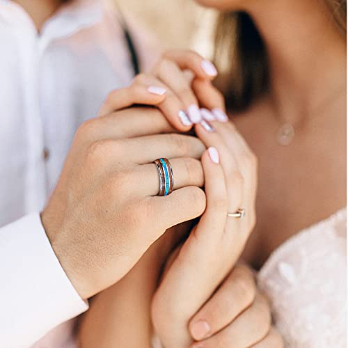 Tungstory 8Mm Men's Blue Opal Engagement Band Domed Tungsten Carbide Promise Ring With Hawaiian Koa Wood Inlay Size 14 #TOP3