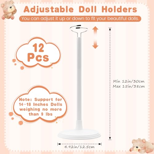 Image of Yaocom 12 Pcs Adjustable Doll Stand Display Holder for 14 to 18 Inches Action Figure Stands with Expandable Waist Wire Bracket Support Dolls Display Rack for Home Shop Birthday Party(White)