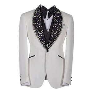 Men’s Suits Luxury 3 Pieces Blazer Vest Pants One Button Wedding Lapel Beaded Diamonds Suits Plus Size