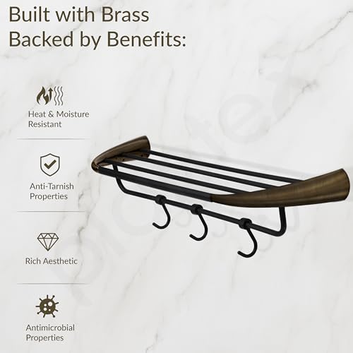 Image of Plantex Smero Pure Brass 24 inch Towel Rack for Bathroom /Towel Stand /Hanger /Towel Holder /Towel Bar /Bathroom Accessories - Contrive (Rich Antique)