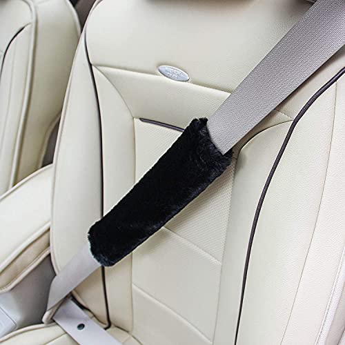 Image of Soft Faux Sheepskin Seat Belt Shoulder Pad, 2 Packs Black | Compatible with Adults Youth Kids, For Car, Truck, SUV, Airplane, Camera Backpack Straps, More Comfortable Driving