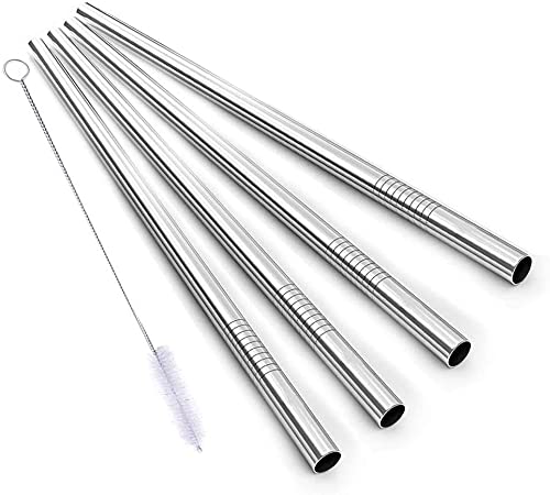RABBONIX Reusable Stainless Steel Metal Straws - Pack of 04 (Straight) with Brush