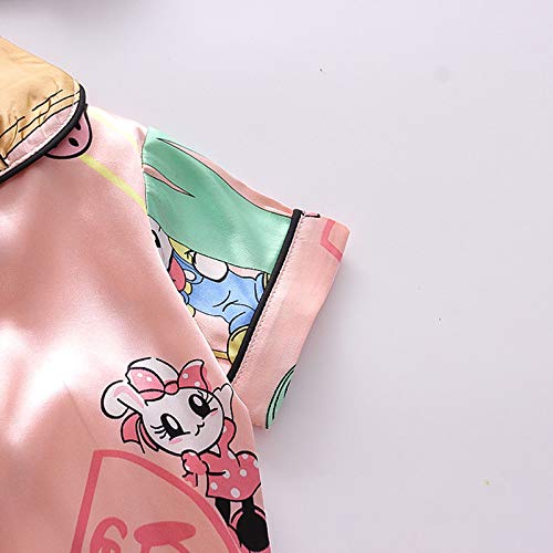 Conjunto de pijama infantil curto de cetim de seda, verão, outono, abotoado, 2 peças, roupa de dormi
