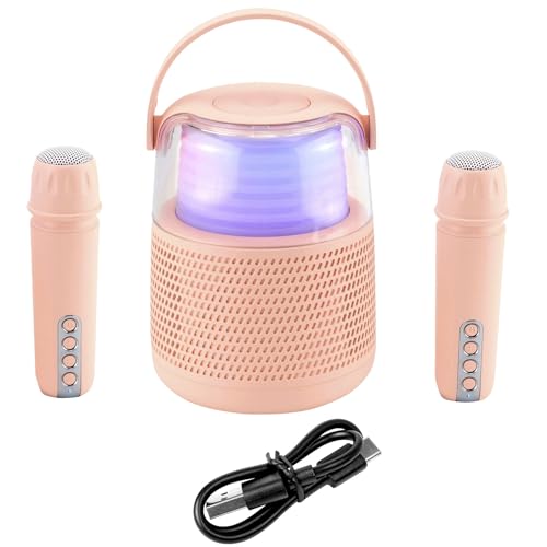 Maginon KKS-2M Karaoke Maschine mit 2 Mikrofonen Kinder Bluetooth Karaoke-Anlage Wireless Lautsprecher mit LED Lichteffekten Karaoke-Party AUX (Pink)