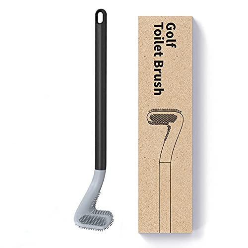 PFLife Toilettenbürste mit Halterung WC-Bürstenhalter Golfschläger-Design saubere WC-Eckbürste, 360-Grad-Reinigung Wandmontiert (SCHWARZ-GRAU) Cover
