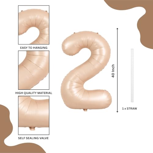 Image of WP WANNA PARTY 40 Inch Number 2 Balloons Retro Apricot Balloon For 2Nd Birthday Caramel Nude Foil Digit Birthdays, Anniversary Graduations Decorations 1 Piece