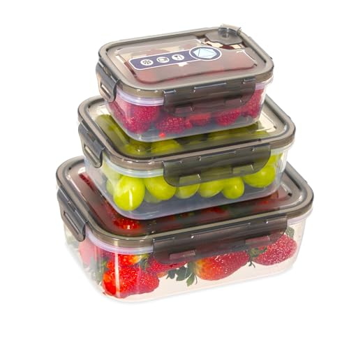 Clear food storage containers with lids - Sets of 3 plastic containers - Microwave & freezer safe - Airtight & leak proof kitchen organizing -Lunchbox Clear food storage containers with lids - Sets of 3 plastic containers - Microwave & freezer safe - Airtight & leak proof kitchen organizing -Lunchbox