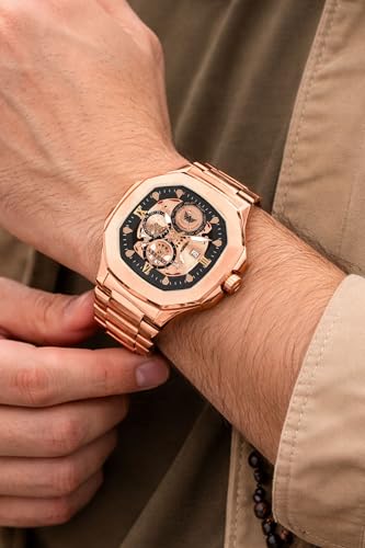 Image of Godfather Square Chrono Look New Golden Date Working Stainless Steel Strap Boys Analog Watches