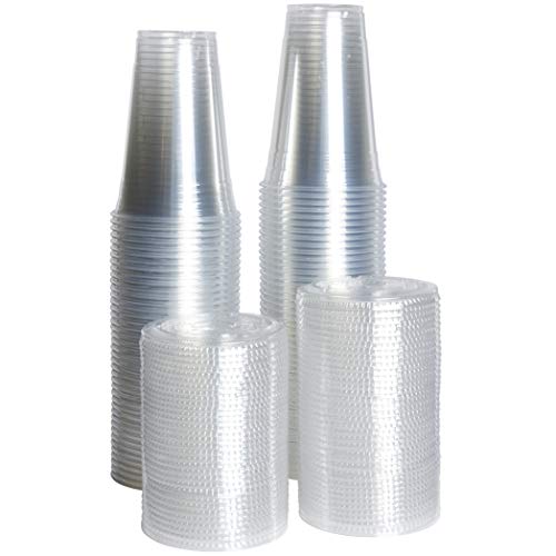 [ZEML] 100 Sets Plastic Cups With Lids, Smoothie Cups, Milkshake Cups - 20