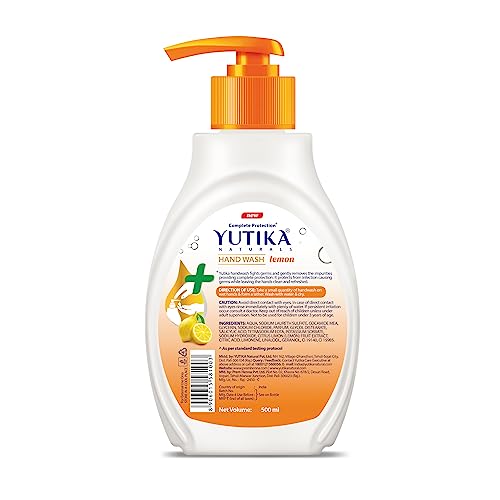 Image of Yuthika Hand Wash | Liquid Hand Wash with 100% Natural Lemon Extract | pH-Balanced Formula for Germ Protection | 500ml (Pack of 1)