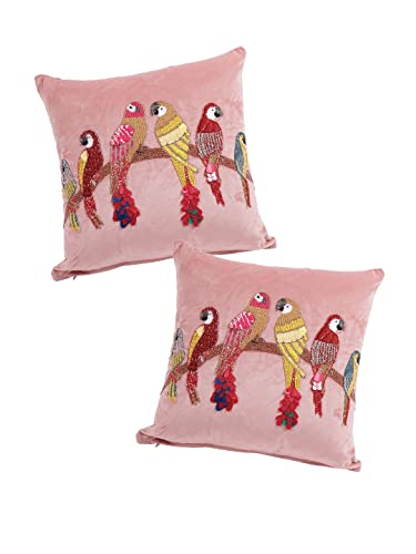 Image of eyda Hand Beaded Sequin Cushion Covers With Zipper,Pack Of 2,18X18 Inches,Soft Velvet Sleeping Pillow Covers,Decorative Throw Cushion Covers,Square Cushion Cover For Sofa,Bed,Couch,200 TC,Peach