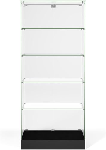 Miniatura 3 de Displays2go Vitrina con diseño sin marco de vidrio templado con 4 estantes y base laminada negra, 31 x 71 x 15-3/4 pulgadas (IFDC8040BK)