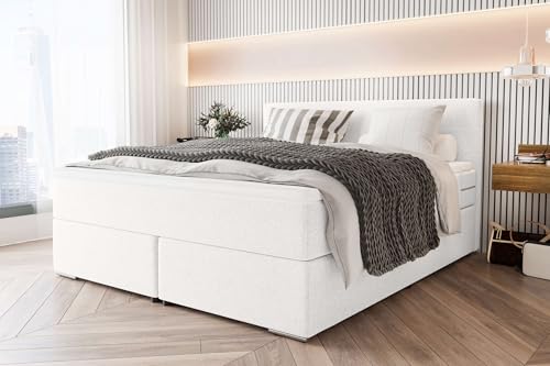 99rooms Phönix Boxspringbett Doppelbett Ehebett: 160x200 cm, Webstoff Malmo_New Weiß, Box: Bonellfederkern, Matratze: Taschenfederkern 19 cm,...