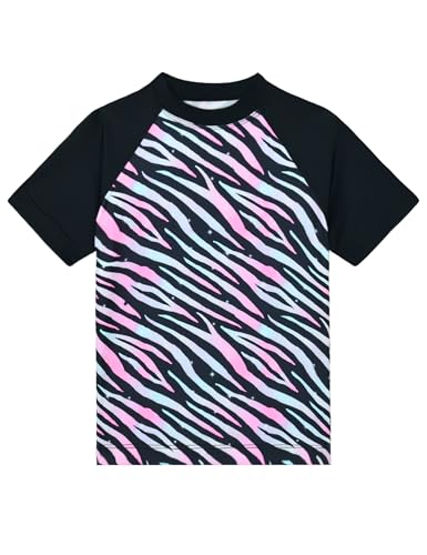 Image of Girls Swimsuit Colorful Short Sleeve Bathing Suits UPF 50+ Rash Guard Set Two Piece Summer Swimwear