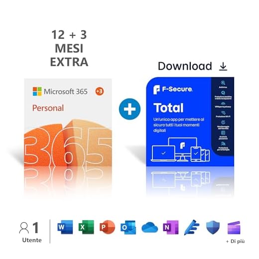 Microsoft 365 Personal | 1 persona | Per PC/Mac/tablet/cellulari | Abbonamento di 15 mesi + F-Secure Total | 1 Anni | 5 Dispositivi | PC/Mac/Mobile | Codice d'attivazione via email