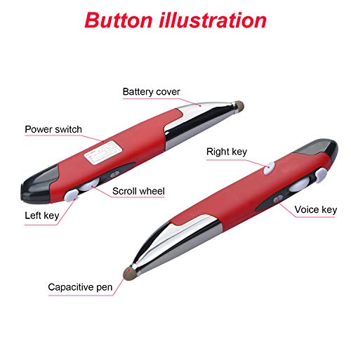 Wireless Voice Input Optical Pocket Pen Mouse, Lychee 2.4GHZ USB Wireless Optical Pen Mouse DPI 1200 Handwriting Mini Mice for PC Laptop Notebook Computer (6th Version (Red))