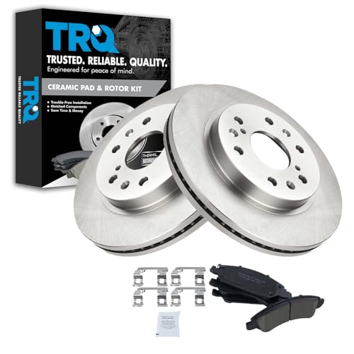 TRQ Front Brake Pad and Rotor Set Ceramic Compatible with 2007-2019 Chevrolet Silverado Tahoe Suburban Avalanche Express 1500 2005-2014 GMC Sierra Yukon XL Savana 1500 2007-2020 Cadillac Escalade