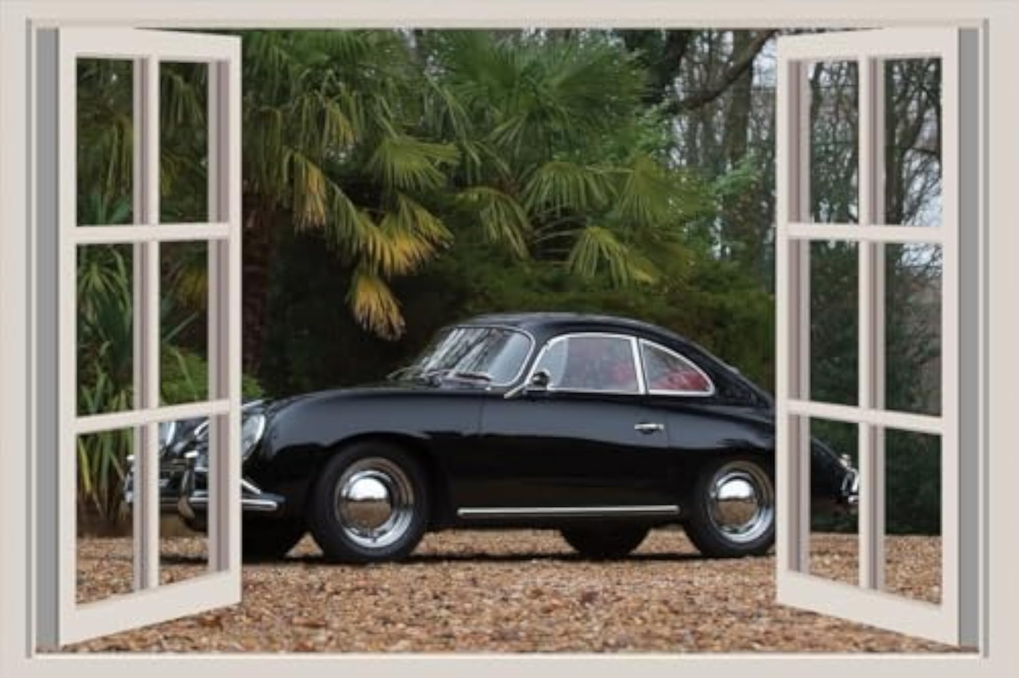 Self-Adhesive Open Window Wall Sticker - Porsche Retro