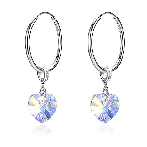 Boucles d'oreilles Argent S925 à Porter au Quotidien avec Cœur en Cristal
