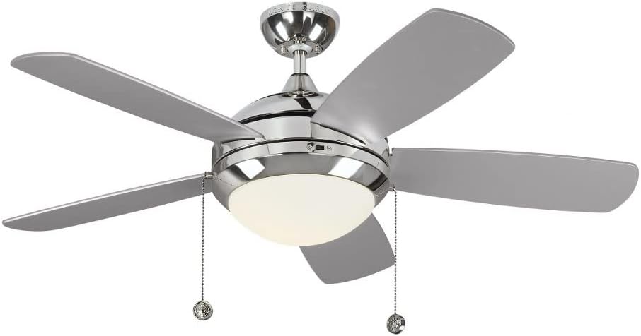 Monte Carlo 5DIC44PND-V1 Discus Classic II 44" Ceiling Fan with LED Light and Pull Chain, 5 Blades, Polished Nickel