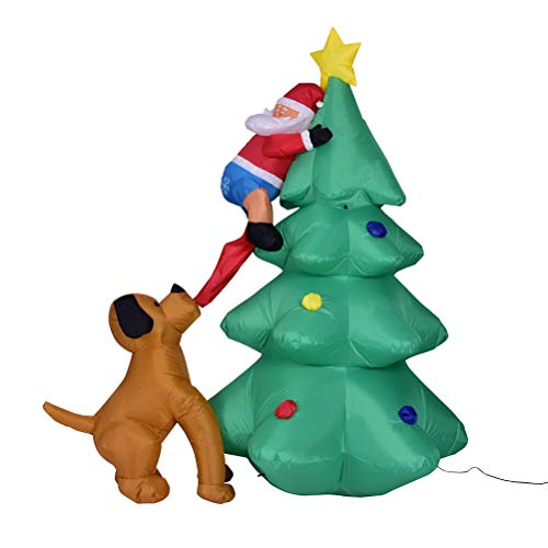 LUOZZY Árvore de Natal Inflável Árvore de Natal Papai Noel e Cachorro Decoração Inflável Luz Árvore