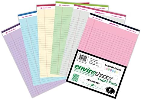 Roaring Spring Enviroshades Recycled Legal Pads, 6 Pack, 8.5" x 11.75" 50 Sheets, Assorted Colors