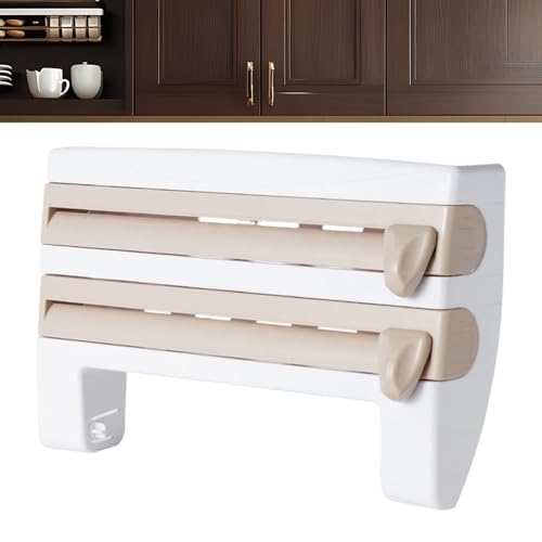 Cortador De Film Adherente | Organizador De Rollos Alimentarios con Cortador,Organizador para Cine De Cocina En Cajón Puerta Despensa