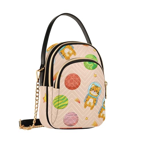 Shoulder Purse for Women Cute Cartoon Tigers Astronaut Quilted Phone Bags with Chain Strap Cute Zipper Satchel Crossbody Tote, 5.9" × 8.3" × 3.1"2